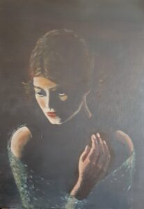 Frau mit grünem Schal; Foto Karin Hupe